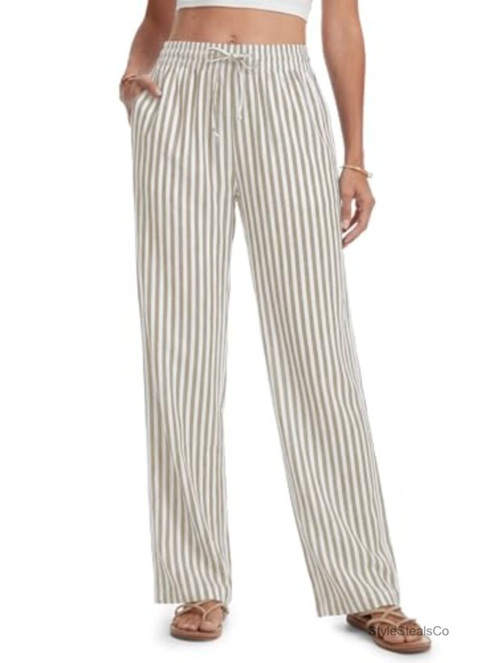 Wide Leg Linen Blend Pants for Tall Women 32/34/36 Inseam Elastic Waist